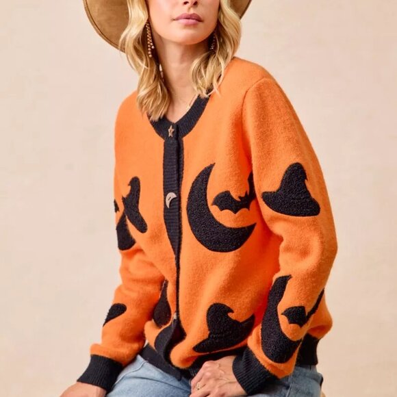 BiBi Halloween Witch Hat Moon Bat Artwork Cardigan‎ - Picture 14 of 16